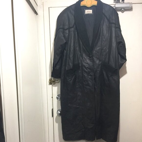 VINTAGE WORTHINGTON LEATHER LONG TRENCH COATS SIZE XL - Picture 4 of 14